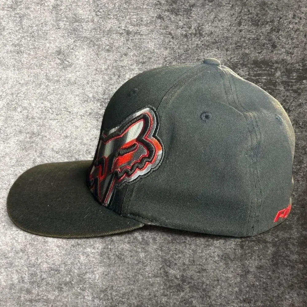 Fox Racing Y2K Moto Big Logo Flexfit Hat Plaid Black Red Fitted Size S/M